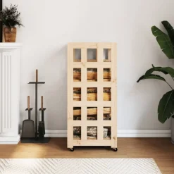 vidaXL brændestativ med hjul 40x49x110 cm massivt fyrretræ