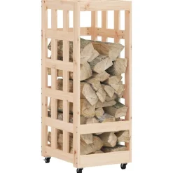 vidaXL brændestativ med hjul 40x49x110 cm massivt fyrretræ