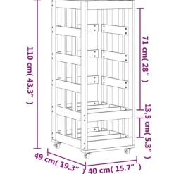 vidaXL brændestativ med hjul 40x49x110 cm massivt fyrretræ