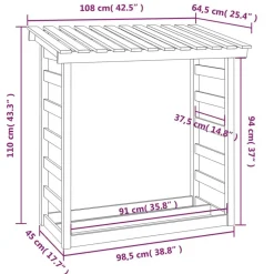 vidaXL brændestativ 108x64,5x110 cm massivt fyrretræ