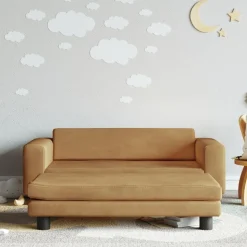 vidaXL børnesofa med fodskammel 100x50x30 cm fløjl brun