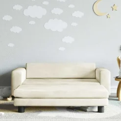 vidaXL børnesofa med fodskammel 100x50x30 cm fløjl cremefarvet