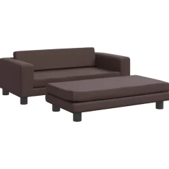 vidaXL børnesofa med fodskammel 100x50x30 cm kunstlæder brun