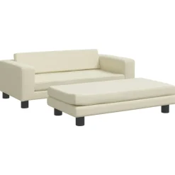 vidaXL børnesofa med fodskammel 100x50x30 cm kunstlæder cremefarvet
