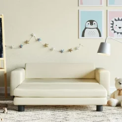 vidaXL børnesofa med fodskammel 100x50x30 cm kunstlæder cremefarvet