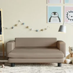 vidaXL børnesofa med fodskammel 100x50x30 cm kunstlæder cappuccino