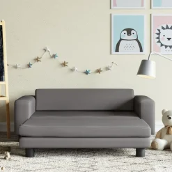 vidaXL børnesofa med fodskammel 100x50x30 cm kunstlæder grå