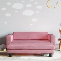 vidaXL børnesofa med fodskammel 100x50x30 cm fløjl lyserød