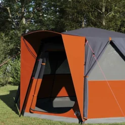vidaXL Cabin Telt 6-Personer med tag Grå og orange 425 x 396 x 222 cm