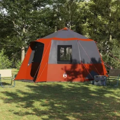 vidaXL Cabin tent til 12 personer Grå og orange 405 x 405 x 273 cm