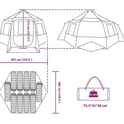 vidaXL Cabin tent til 12 personer Grå og orange 405 x 405 x 273 cm