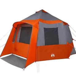 vidaXL Cabin tent til 12 personer Grå og orange 405 x 405 x 273 cm