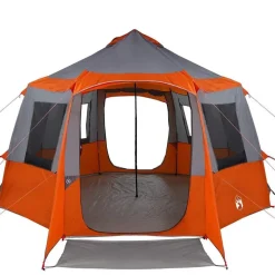 vidaXL Cabin tent til 12 personer Grå og orange 405 x 405 x 273 cm