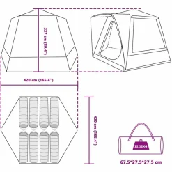 vidaXL Camping telt Hytte med tag Grøn 420 x 420 x 227 cm Polyester
