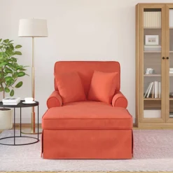 vidaXL Chaise lounge med volant med pude 3 pcs Rød orange Velourstof