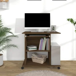 vidaXL computerbord 80x50x75 cm konstrueret træ brun egetræsfarve