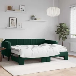 vidaXL daybed med udtræk og madras 80x200 cm velour mørkegrøn