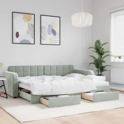 vidaXL daybed med udtræk og skuffer 80x200 cm velour lysegrå