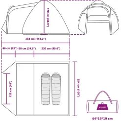 vidaXL Dome Telt Kuppel med tag med opbevaring Grøn 384 x 254 x 170 cm