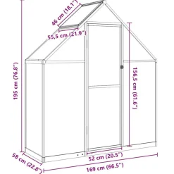 vidaXL drivhus med fundamentramme 169x58x195 cm aluminium sølvfarvet