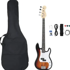 vidaXL elektrisk basguitar til begyndere inkl. taske 4/4 46" brun hvid
