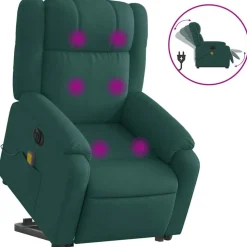 vidaXL elektrisk massagestol med løftefunktion stof mørkegrøn