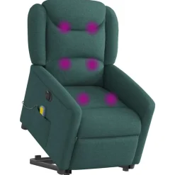 vidaXL elektrisk massagestol med løftefunktion stof mørkegrøn
