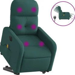 vidaXL elektrisk massagestol med løftefunktion stof mørkegrøn