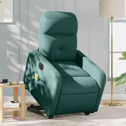 vidaXL elektrisk massagestol med løftefunktion stof mørkegrøn