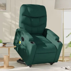 vidaXL elektrisk massagestol med løftefunktion stof mørkegrøn