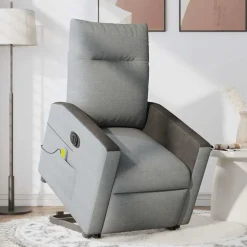 vidaXL elektrisk massagestol med løftefunktion stof lysegrå