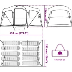 vidaXL Familietelt Hvid og grøn 435 x 255 x 216 cm Polyester og Stål