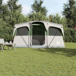 vidaXL Familietelt Hvid og grøn 435 x 255 x 216 cm Polyester og Stål