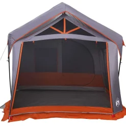 vidaXL Familietelt med tag Grå og orange 620 x 322 x 240 cm Polyester
