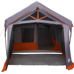 vidaXL Familietelt med tag Grå og orange 620 x 322 x 240 cm Polyester