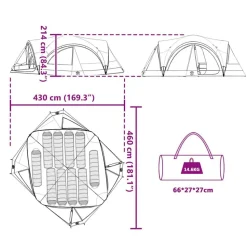 vidaXL Familietelt til 10 personer Grøn og Grå 460 x 430 x 214 cm