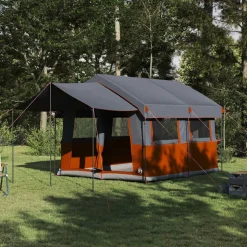 vidaXL Familietelt til 4 personer Grå og orange 324 x 255 x 230 cm