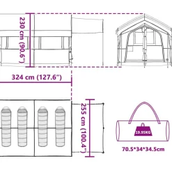 vidaXL Familietelt til 4 personer Grå og orange 324 x 255 x 230 cm