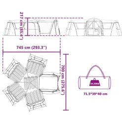 vidaXL Familietelt til 20 personer Grøn og Hvid 745 x 700 x 217 cm