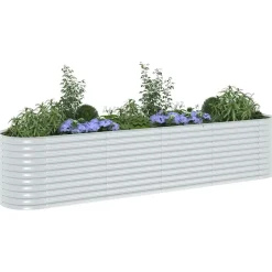 vidaXL forhøjet plantekasse 400x80x81 cm galvaniseret stål sølvfarvet
