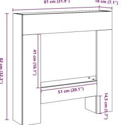 vidaXL forsats til pejs 81x18x82 cm konstrueret træ sonoma-eg