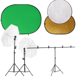 vidaXL fotostudiesæt med fotolampesæt + fotobaggrund og reflektor