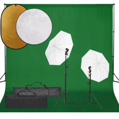 vidaXL fotostudiesæt med lampesæt + baggrund og reflektor