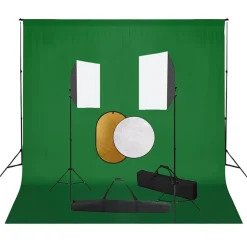 vidaXL fotostudiesæt med softbox-lamper + baggrund og reflektor