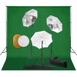 vidaXL fotostudieudstyr med lamper, paraplyer, baggrund og reflektor