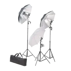 vidaXL fotostudieudstyr med lamper, paraplyer, baggrund og reflektor