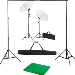 vidaXL fotostudieudstyr med baggrund, lamper og paraplyer
