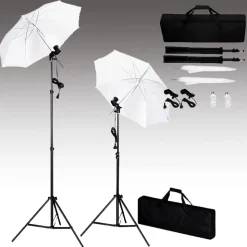 vidaXL fotostudieudstyr med baggrund, lamper og paraplyer