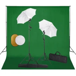 vidaXL fotostudieudstyr med lamper, paraplyer, baggrund og reflektor