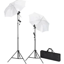 vidaXL fotostudieudstyr med lamper, paraplyer, baggrund og reflektor